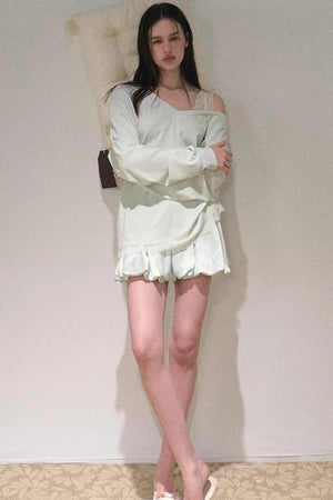 Greenery Lace Slanted Pullover Sweatshirt
