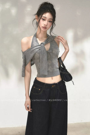 Grey Argyle Knit Cardigan With Camisole Set-Up