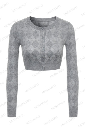 Grey Argyle Knit Cardigan With Camisole Set-Up