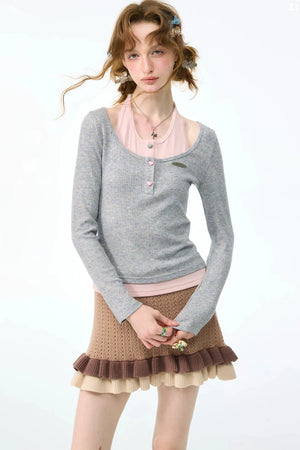 Grey Long Sleeve Halter Knit Top