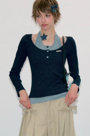 Grey Long Sleeve Halter Knit Top