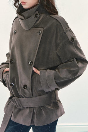 Grey Suede Trench Coat