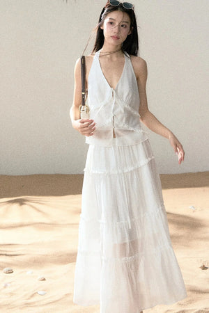 Halter Ruffled Top and Skirt Set-Up