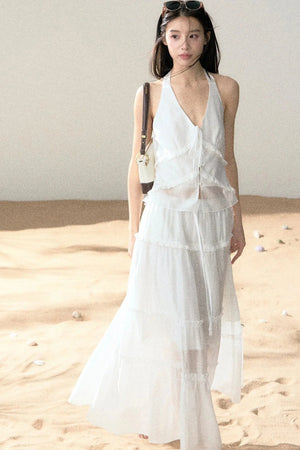Halter Ruffled Top and Skirt Set-Up