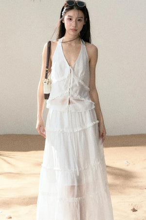 Halter Ruffled Top and Skirt Set-Up