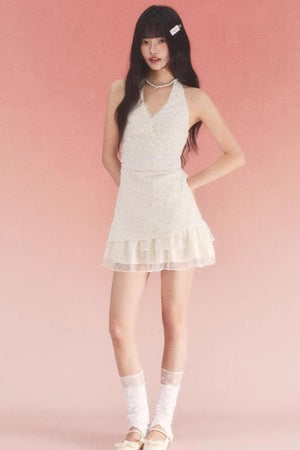 Halterneck Lace Floral Dress