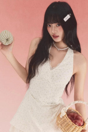 Halterneck Lace Floral Dress