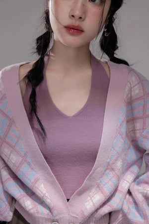 Halterneck Vest With Knit Sweater Set