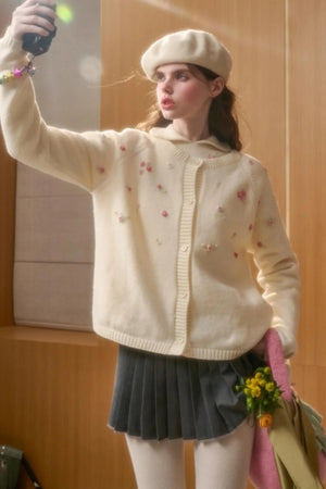 Hand-Embroidered Wool Cardigan