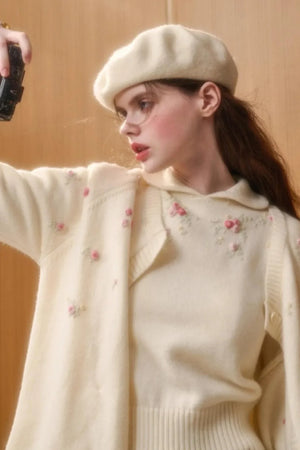Hand-Embroidered Wool Cardigan