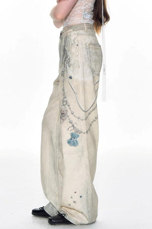 Hand-Painted 3D Printed Womens Wide-Leg Pants