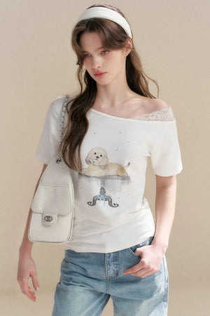 Hand-Painted Lace Off-Shoulder Top