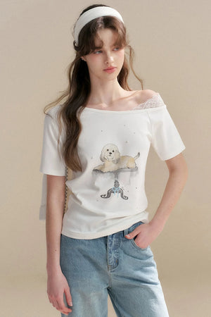 Hand-Painted Lace Off-Shoulder Top