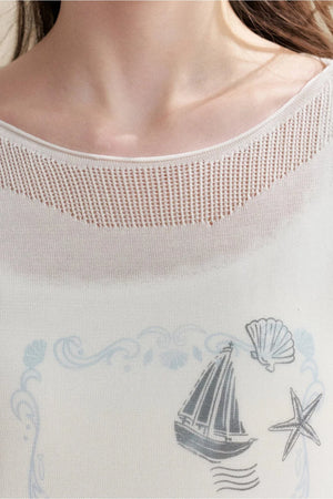 Hand-Painted Nautical Knit Top