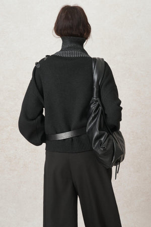 Hand-Woven Leather Loop Sweater