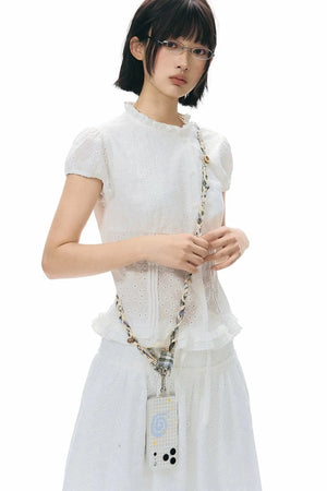 Hand-Woven Plaid Button Phone Chain