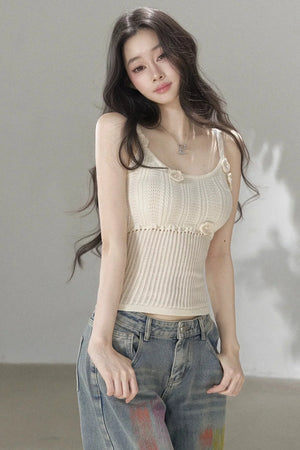 Handmade 3D Flower Hollow Knit Camisole