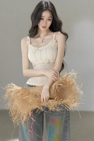 Handmade 3D Flower Hollow Knit Camisole