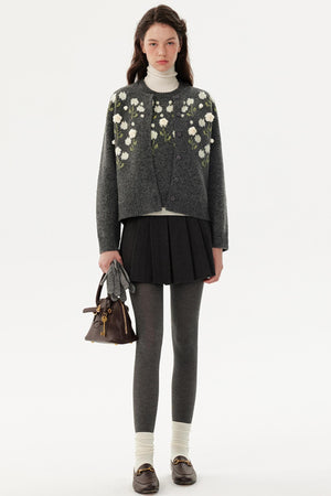 Handmade Flower Knitted Cardigan Set-Up