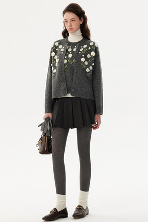Handmade Flower Knitted Cardigan Set-Up
