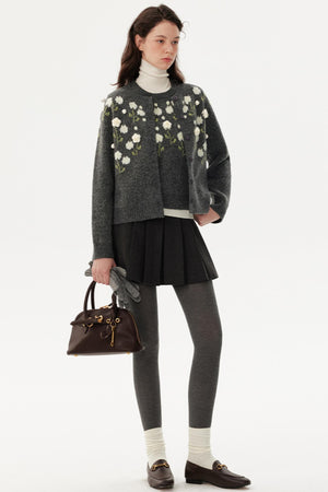Handmade Flower Knitted Cardigan Set-Up