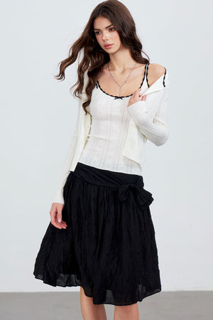 Heart Hollow Ruffle Knit Camisole And Cardigan Set-Up