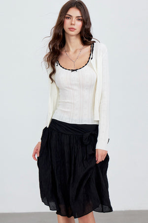 Heart Hollow Ruffle Knit Camisole And Cardigan Set-Up