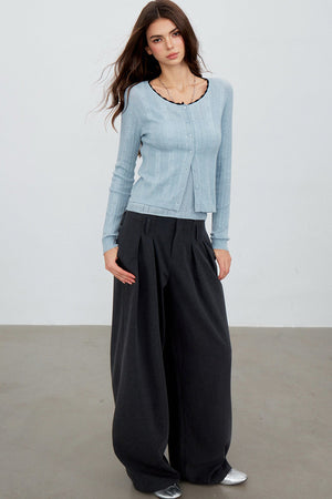 Heart Hollow Ruffle Knit Camisole And Cardigan Set-Up