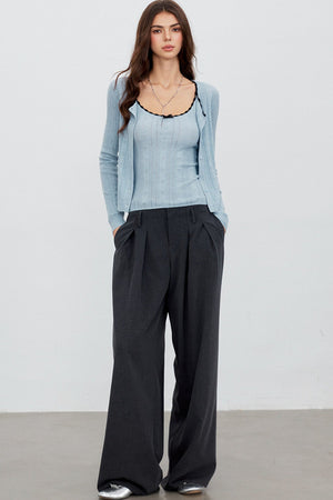 Heart Hollow Ruffle Knit Camisole And Cardigan Set-Up