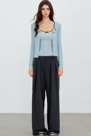 Heart Hollow Ruffle Knit Camisole And Cardigan Set-Up