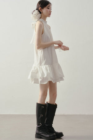 Heart Ruffle Sleeveless Halter Dress
