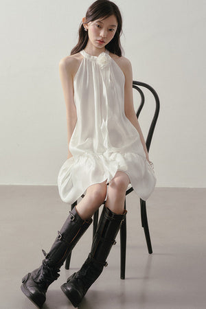 Heart Ruffle Sleeveless Halter Dress