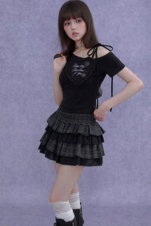 Heart Short-Sleeve One-Shoulder Top