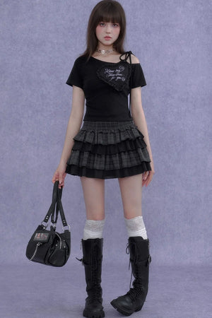 Heart Short-Sleeve One-Shoulder Top