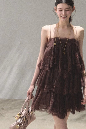 Heartbeat Lace Tiered Dress Camisole Set-Up