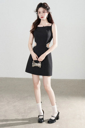 Heavy Beading Black Spaghetti Strap Dress