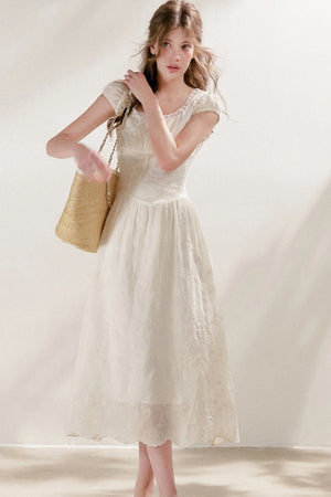Heavy Embroidery Lace Patchwork Long Dress