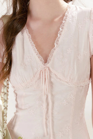 Heavy Embroidery Lace Trim Long Dress