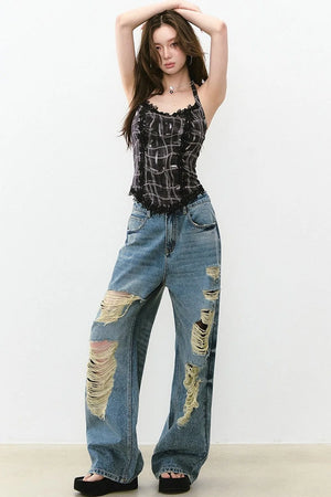 Heavy Lace Patchwork Halter Tank Top