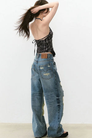 Heavy Lace Patchwork Halter Tank Top