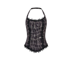 Heavy Lace Patchwork Halter Tank Top