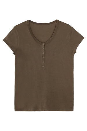Henley Knit Short Sleeve Lyocell Top