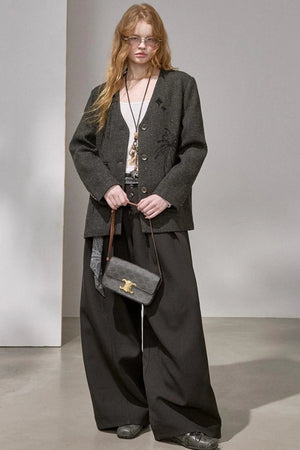 High-Density Beaded V-Neck Jacket