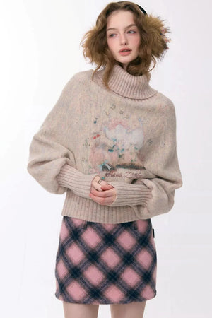 High-Neck Batwing Apricot Sweater