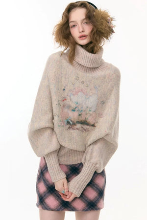 High-Neck Batwing Apricot Sweater