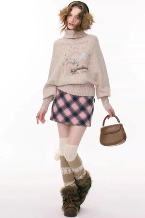 High-Neck Batwing Apricot Sweater