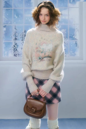High-Neck Batwing Apricot Sweater
