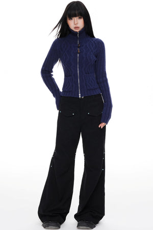 High Neck Slim Sweater Jacket