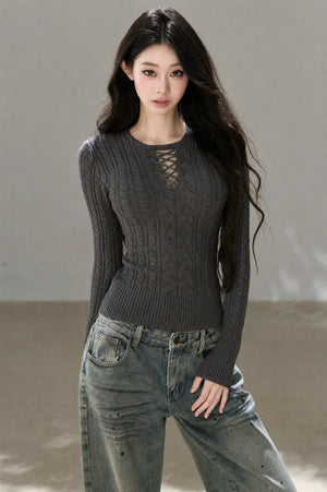 High-Stretch Lace-Up Knit Top