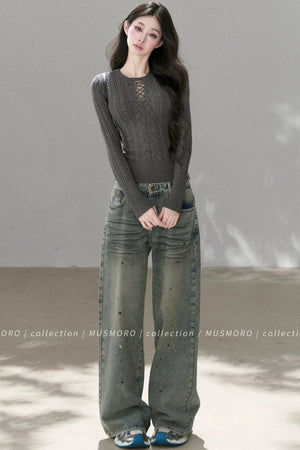 High-Stretch Lace-Up Knit Top